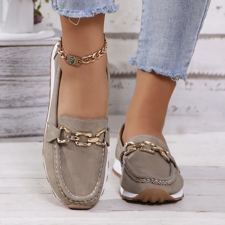 Orthopedic Suede Loafers Women Chain   Stunahome.com