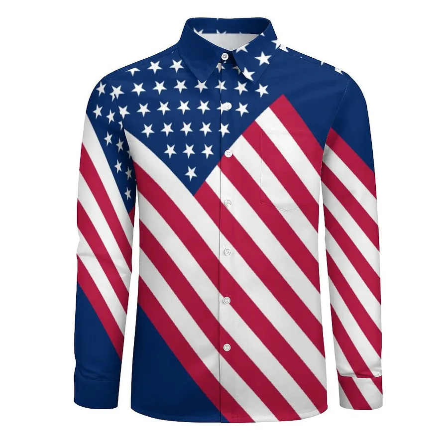 American Flag Men's Casual Button Down Pocket Shirt Flag-M