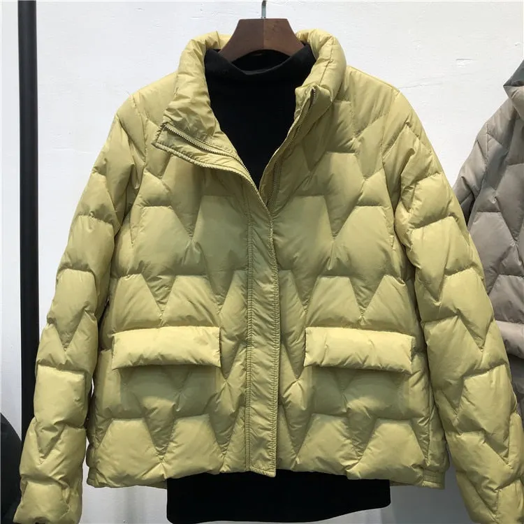 Ailegogo Ultra Light Down Jacket Winter Women Stand Collar Feather Puffer Coat 90% White Duck Down Parkas Solid Color Outerwear