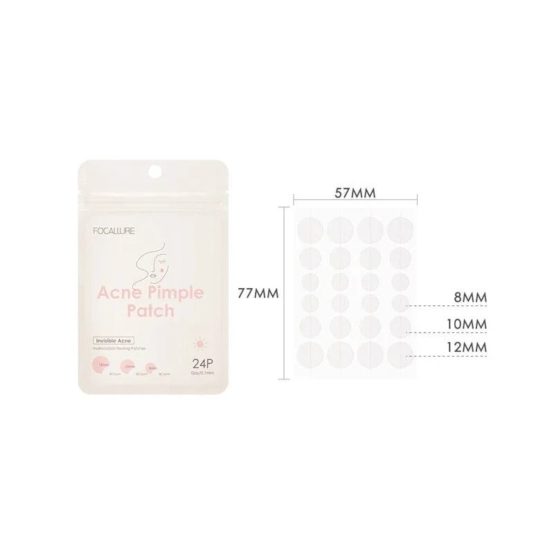 FOCALLURE 24PCS Transparent Invisible Pimple Removal Sticker Hydrocolloid Tea Tree Extract Acne Patch Day Night Use Acne Removal