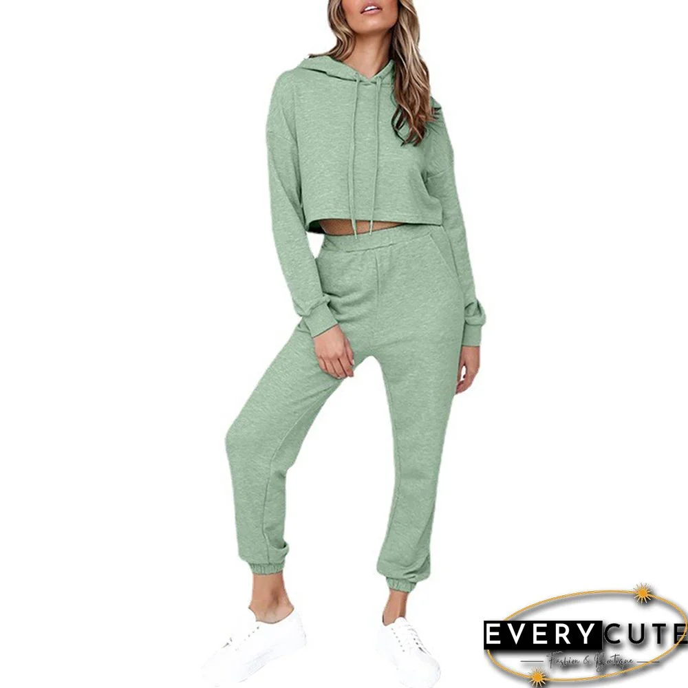 Pea Green Drawstring Hoodie and Pant Lounge Set