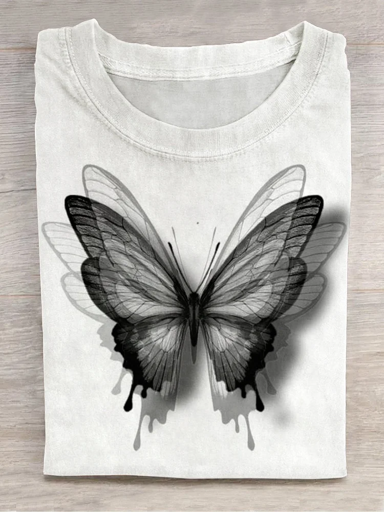 Unisex Butterfly Art Print Crew Neck Short Sleeve T-Shirt