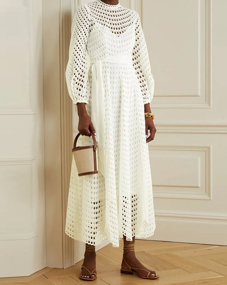 Lace midi dress hollow ladies