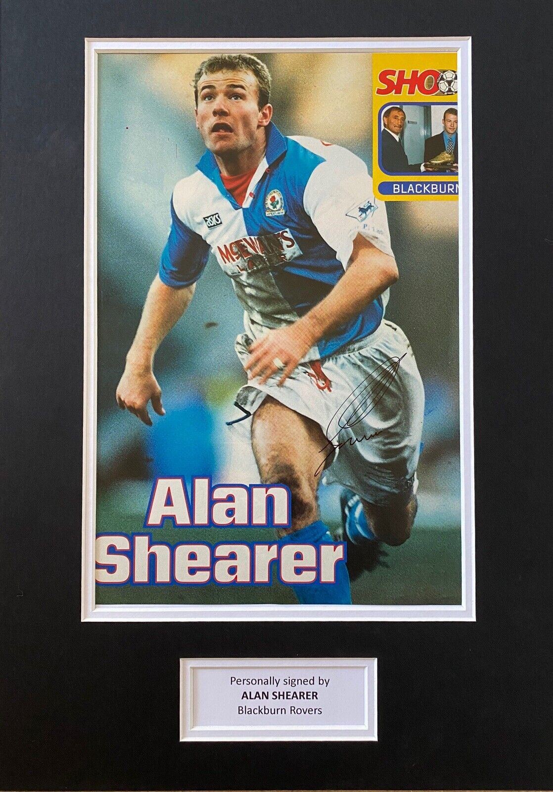 Alan Shearer Genuine Hand Signed Blackburn Rovers Magazine In A3 Mount Display