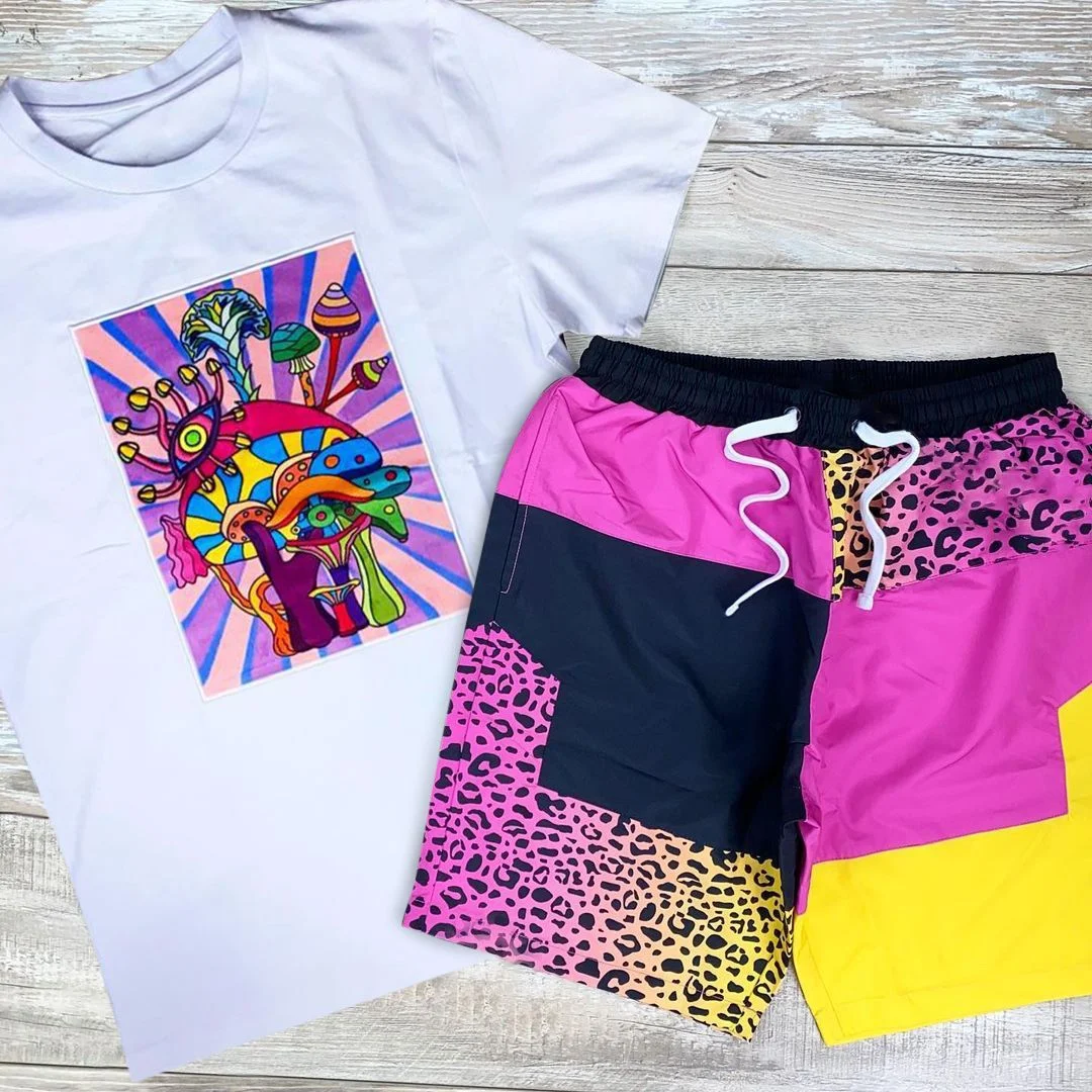 Casual sports style color matching printed shorts suit men