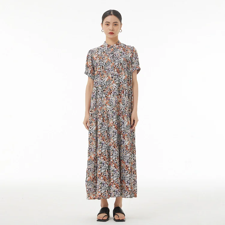 Bohemian Style Floral Short Sleeve Midi Dress - yankia