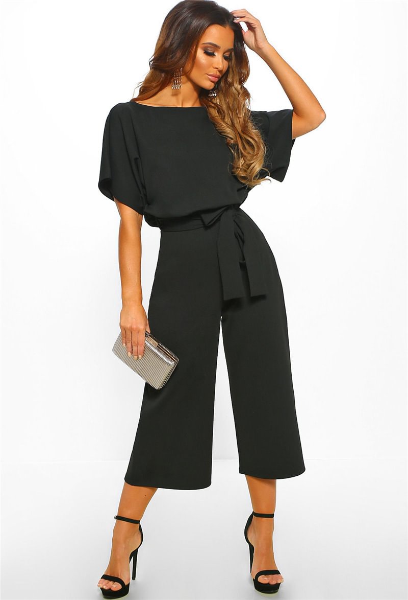 Women's Summer Fashion Lace-up Button Short Sleeve Jumpsuit