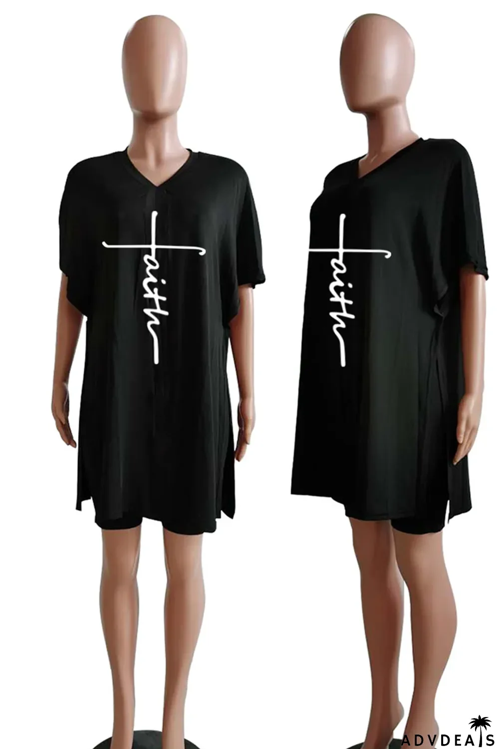 Tangerine Red Casual Print Split Joint V Neck Short Sleeve Two Pieces