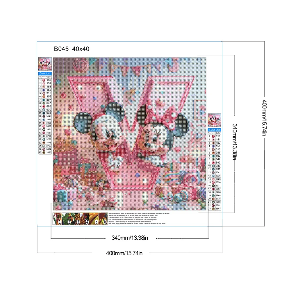 Full Round Diamond Painting 40*40cm - Disney Mickey Minnie Alphabet
