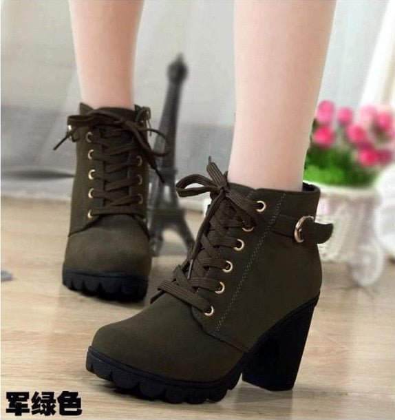 Comemore Women's Heeled Ankle Boots Ladies Autumn Winter Women Shoes High Heels 8.5cm Female Boot Botas De Mujer Plus Size 41 42