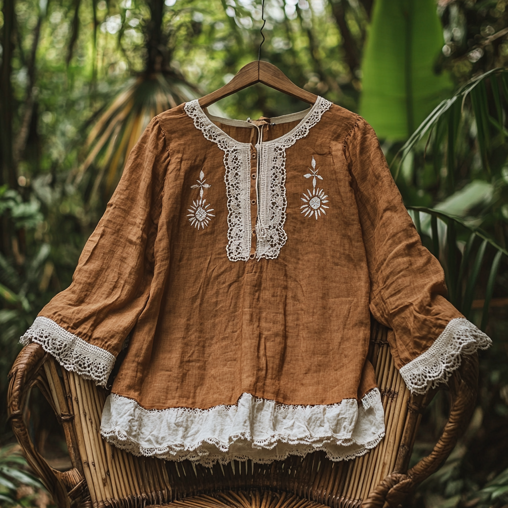  Bohemian Embroidered Tunic with Lace Trim for Women