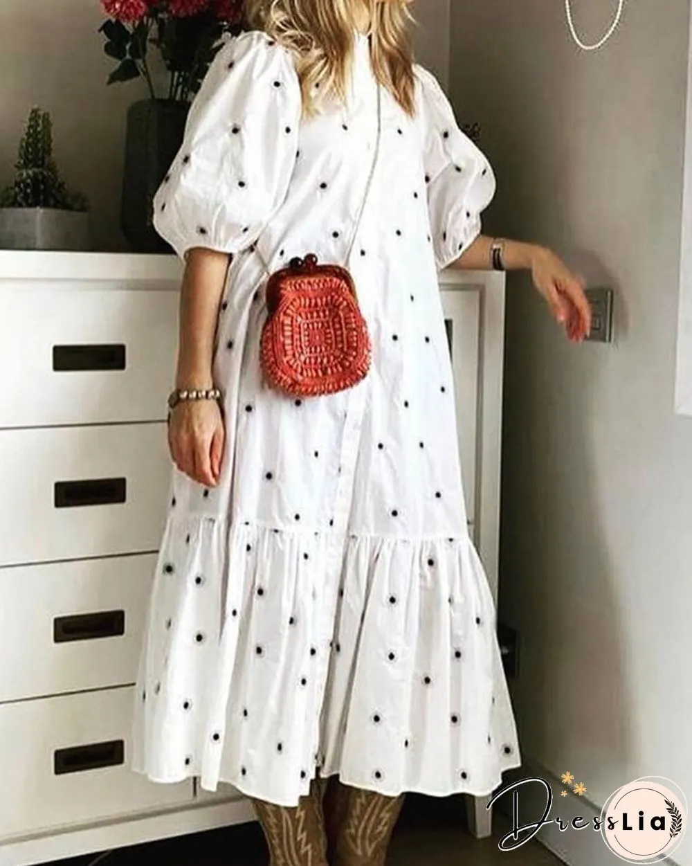 Sweet Style Loose Lantern Sleeve Maxi Dress