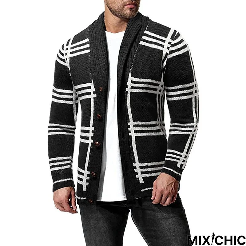 Men's Cardigan Stripe Button Long Sleeve Knitted Coat