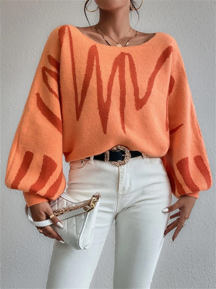 New Loose Pullover One Neck Knit Sweater Women's Lantern Sleeve Design Sweater Women's Clothing