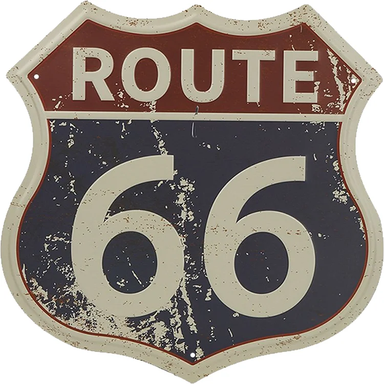 Route 66 - Panneaux en étain vintage en forme de bouclier / panneaux en bois - 11.8x11.8in