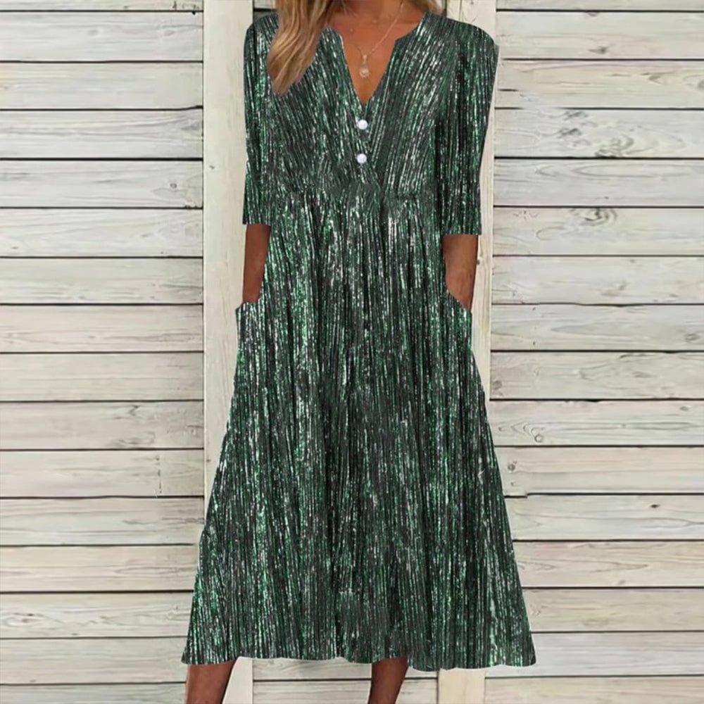 Gorgeous Green Print Short Sleeve Midi Dress