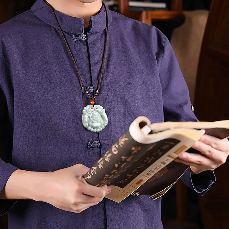 Laughing Buddha Jade Dragon Wealth Necklace String Pendant