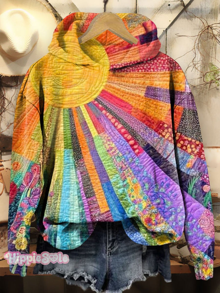 Colorful Sun Collage Art Print Casual Sweatshirt Multicolor / S