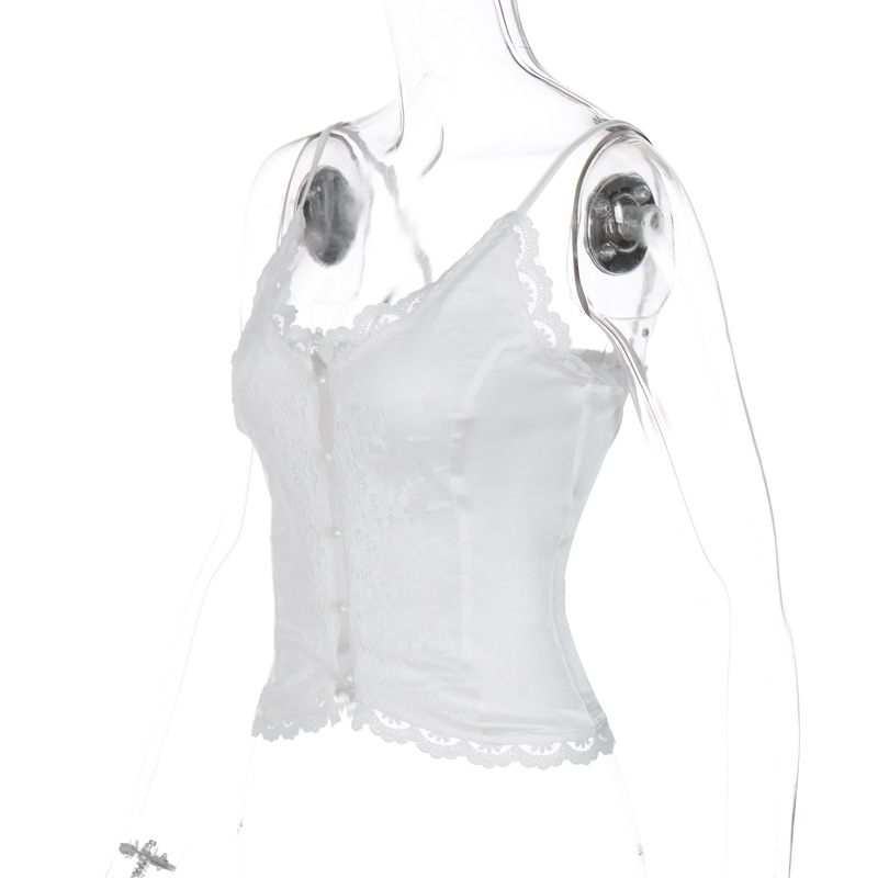 Ootddress Lace Casual Female Camisole Y2k Top V-Neck High Waist Streetwear White Backless Patchwork See-Through Women Tank Top Vest