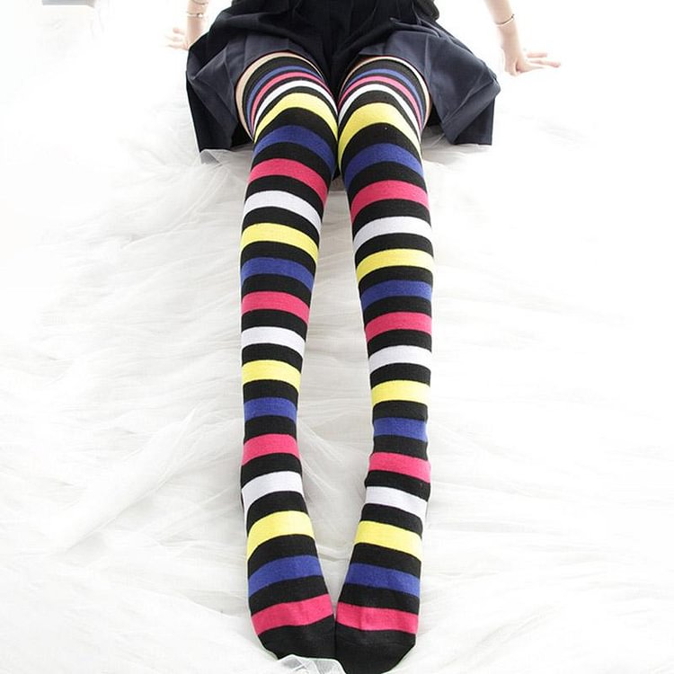 Fashion Colorful Striped Stockings Over the Knee - Modakawa Modakawa