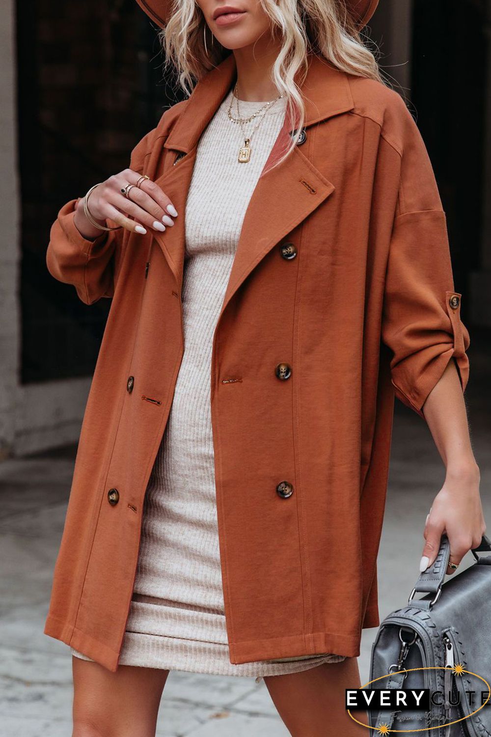 Lapel Collar Pocketed Buttoned Trench Coat