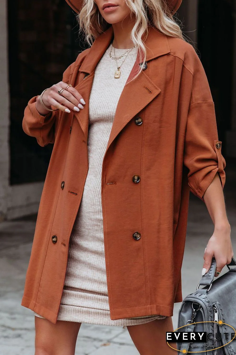 Lapel Collar Pocketed Buttoned Trench Coat