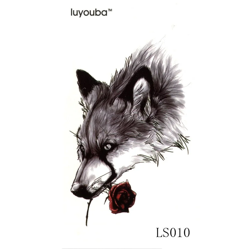 Wounded lonely wolf Waterproof Temporary Tattoos Men Sad Animal Temporary Tattoo tatouage Rose fake tattoo sleeve tatoo sticker