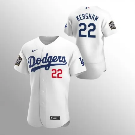 Men's Los Angeles Dodgers #22 Clayton Kershaw White 2020 World Series Bound stitched Jersey 6NBX