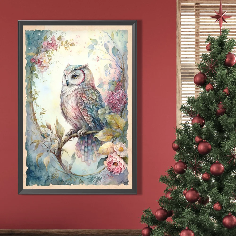 Diamond Painting - Full Round Drill - Flower Owl(Canvas|40*60cm)