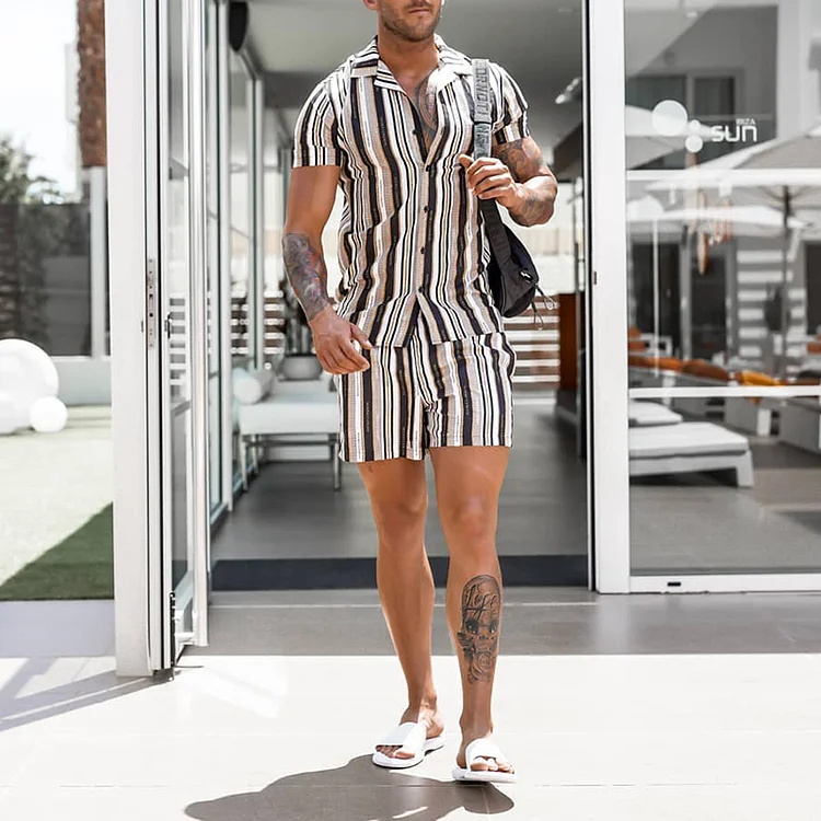 BrosWear Stripe Contrast Print Shirt And Short Co-Ord
