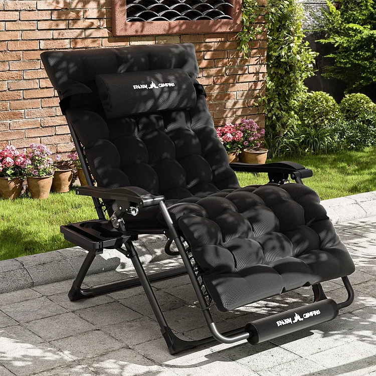 YUSEN 500LB Oversized Zero Gravity Chair Patio Reclining Chair with Cushion, Outdoor Folding Adjustable Recliner with Cup Holder, Foot Rest & Padded Headrest
