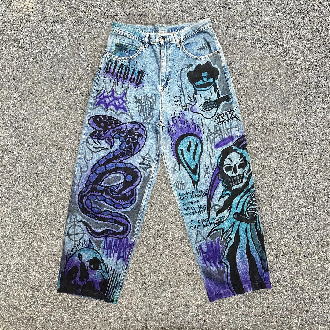 New Reaper King Cobra Hand Painted Jeans