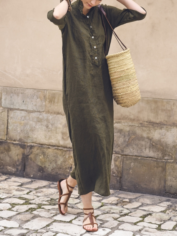 Vintage Loose Casual Ladies Shirt Dress tjj Shicloths