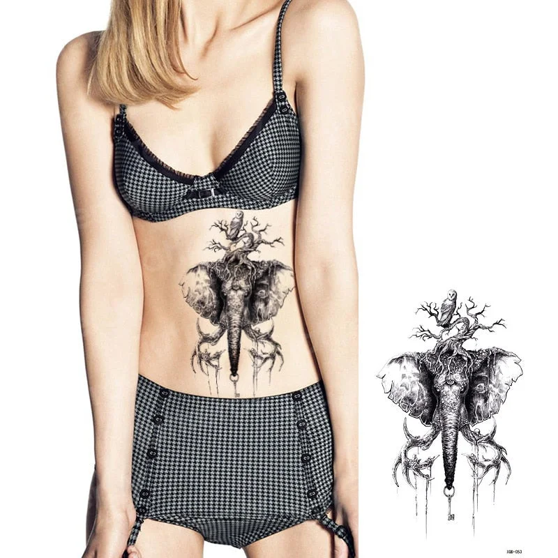 Temporary Tattoo Sticker Forest Moon Bird Bear animal Tattoos Waterproof Leopard Wolf Tiger Body Art Arm flower Fake Tattoo Men