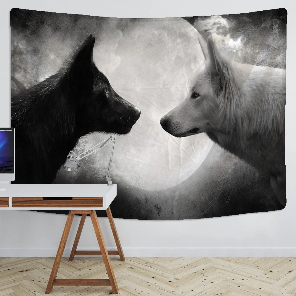 Animals Wolf Tapestry Background Psychedelic Wall Hanging Tribal Animal Sheets Wolf Tapestry Home Decor Beach Mat