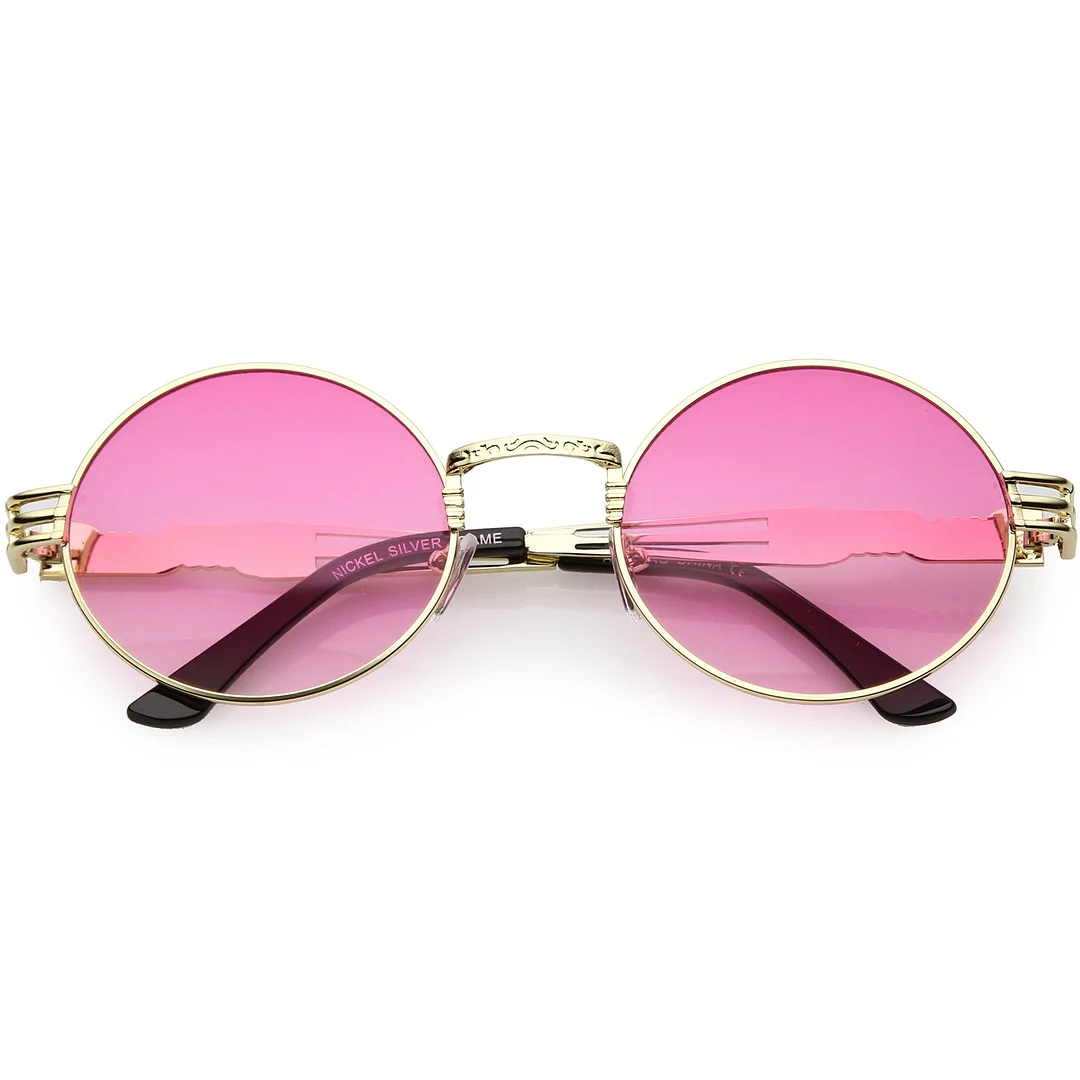 Steampunk Inspired Oval glasses Unique Engraved Metal Detail Color Tinted Lens 60mm