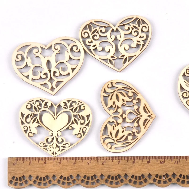 38x50mm Mixed Lace Heart Hanging Pendant Wood Slices Crafts For DIY Scrapbook Home Decor Wooden Ornament 10pcs m2584