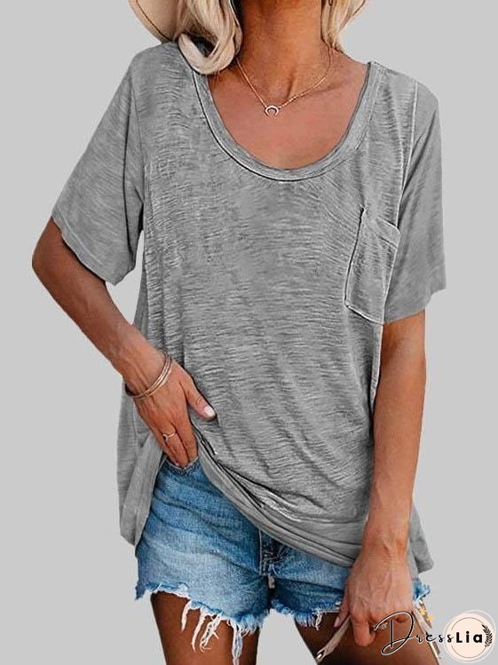 Solid Color Ribbed Knit T-Shirt