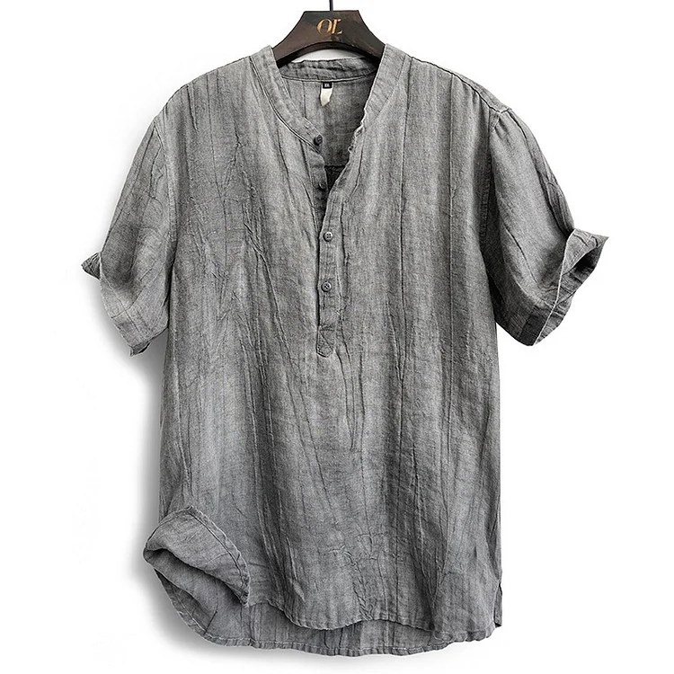 Vintage Linen Solid Henley Collar Shirt