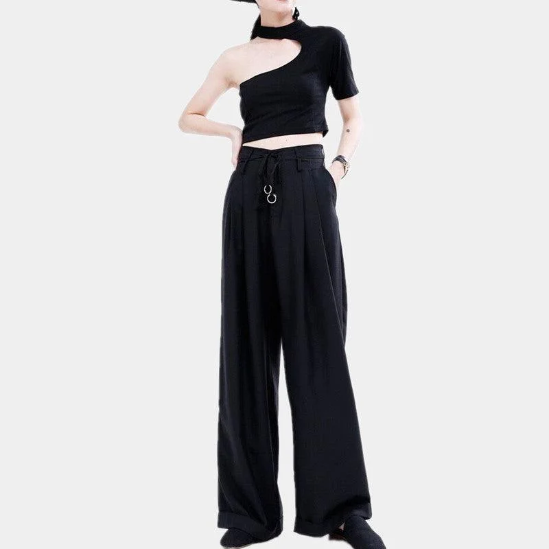 Bandage Loose Irregular Tops and Casual Pants