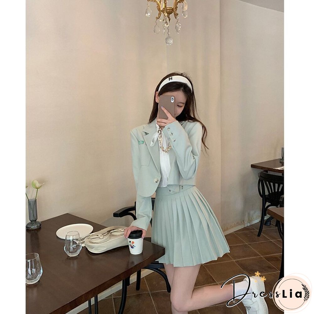 New Japanese Student School Uniform Jk Suit Autumn High Waist Pleated Skirt Long Sleeve Shirts Jacket Suit Sweet Uniforms