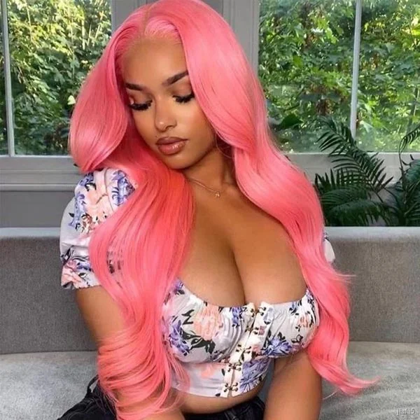 Junoda Pink Wig Body Wave Virgin Human Hair Wigs Colored Transparent Lace Front Wig Ideas