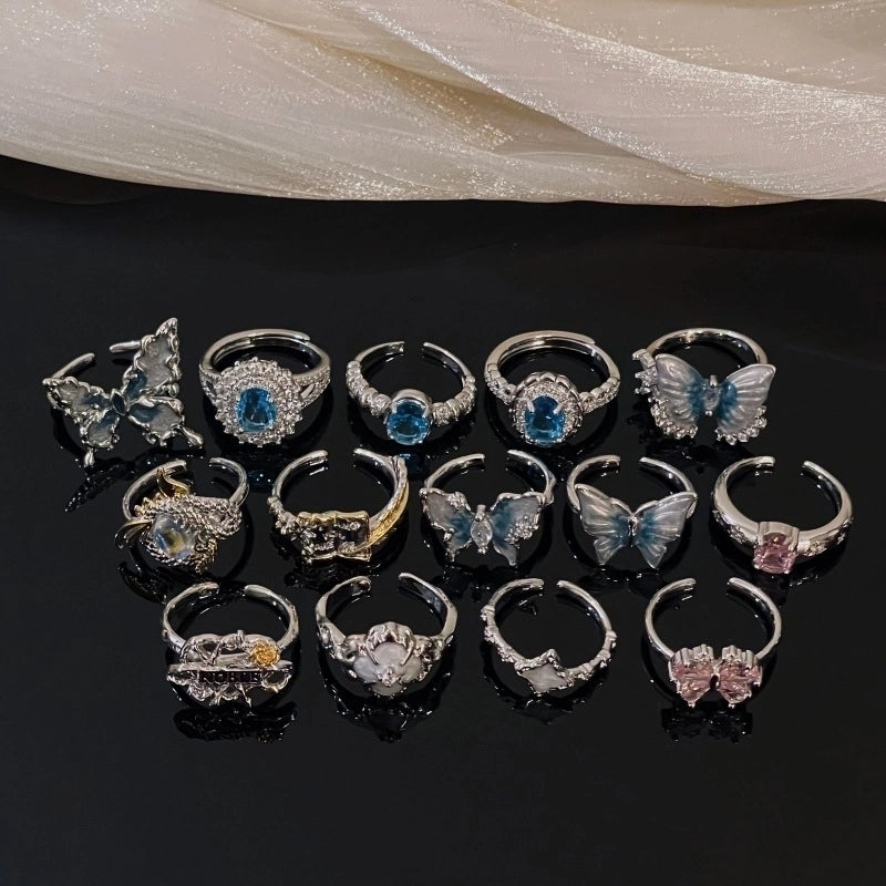 Copper Enamel Oval Butterfly Zircon Open Rings