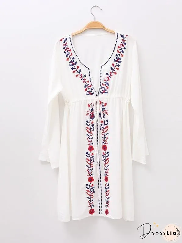 Elegant V-neck Print Bohemia Mini Beach Dress
