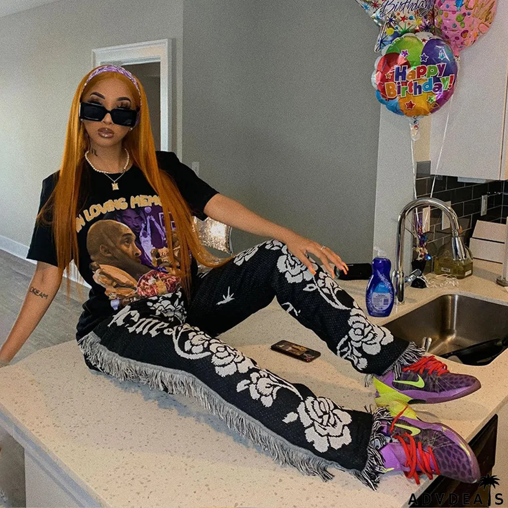 Casual Fashion Color Pattern Fringed Velvet Pants