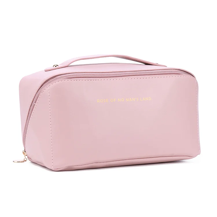 Women Cosmetic Bag Soft Leather Cosmetic Organizer Washing Storage Bag (Pink)