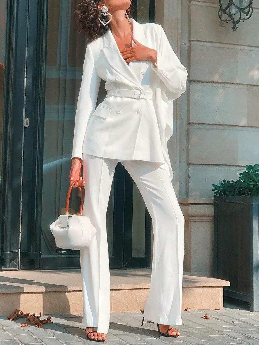 Stylish ruffled long-sleeved two-piece suit