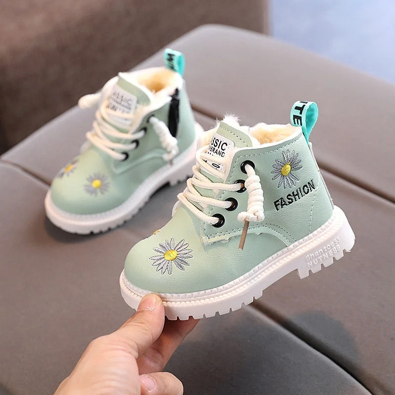 Lourdasprec Christmas Gift Fashion Boots for Kids Girls Booties Winter Plush Warm Snow Boots Flower Little Girl Shoes Breathable Non-slip Toddler Walkers