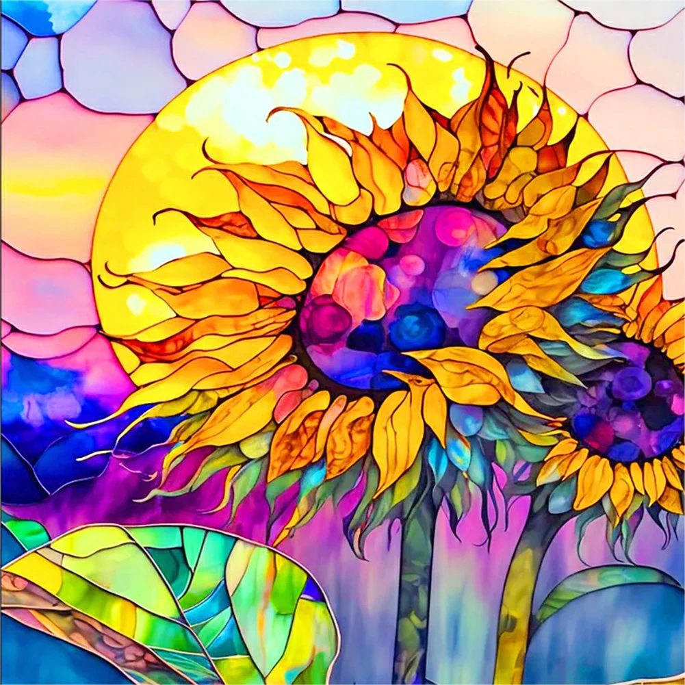 Diamond Painting - Full Round Drill - Stained Glass Sunflower(30*30cm)