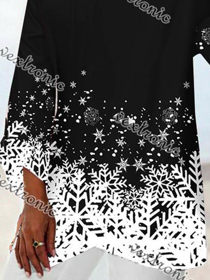 Women Irregular Long Sleeve V-neck Printed Graphic Top Dress